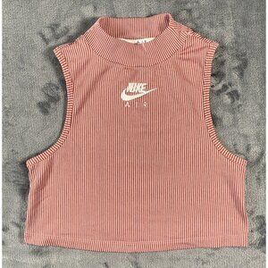 Nike Women's Sportswear Collection Essentials Mock Tank Large Red Striped XS